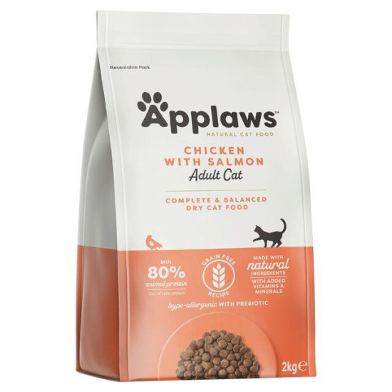 APPLAWS Grain Free Adult – hrană uscată fără cereale pentru pisici adulte, cu pui și somon, 2 kg